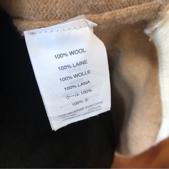 J. Crew 100% Wool Soft Tan Crew Neck Sweater with White Trim - Picture 4 of 7